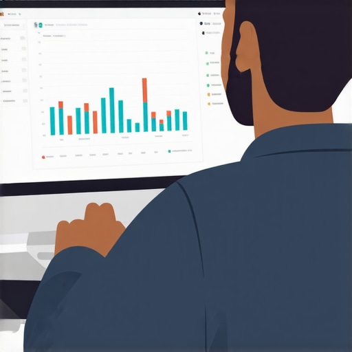 Small business owner analyzing payroll data on a digital dashboard.