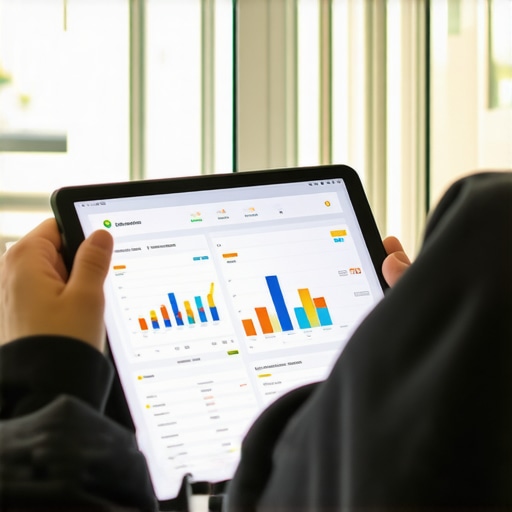 Person analyzing financial statements on tablet in an office