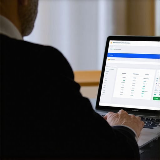 Person analyzing payroll data on a computer in a secure office environment.