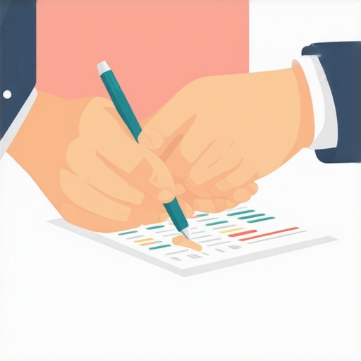 Accountant and client discussing financial documents in a professional setting.