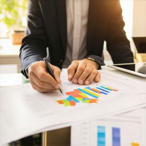 Visual guide for multi-state tax nexus mapping Business owner analyzing a multi-state tax map with charts and a laptop.
