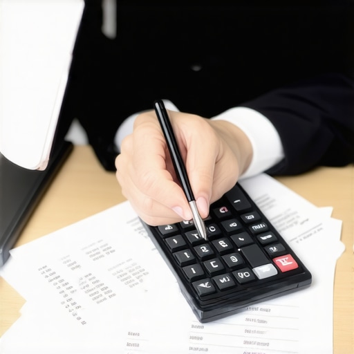 A financial professional analyzing financial records on a computer and paper for discrepancies