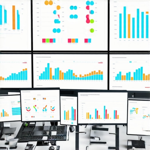 Advanced Financial Management Tools in Action A workspace with screens showing financial analytics and dashboards.