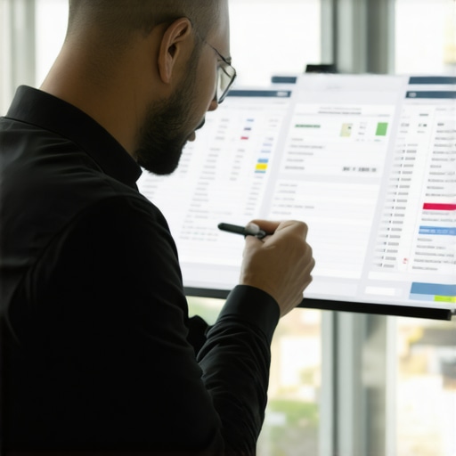 Business owner reviewing invoices and accounting software on digital dashboard