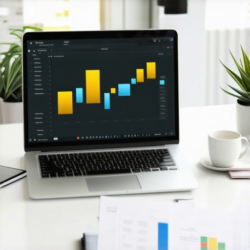 Effective Financial Tools for Small Businesses A workspace with laptops and financial software open on screens, illustrating modern digital accounting methods.