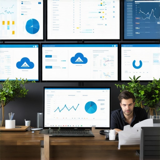 Efficient Financial Management Workspace Modern office with financial software and automation tools for long-term business success.