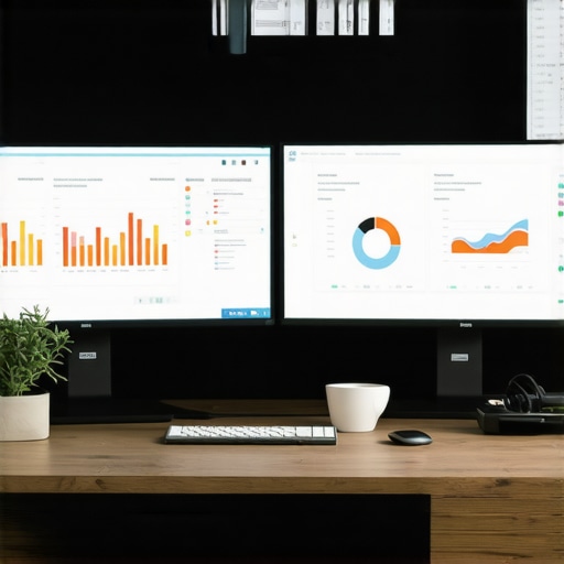 Financial dashboard screens with accountant collaborating; emphasizing automation and organization.