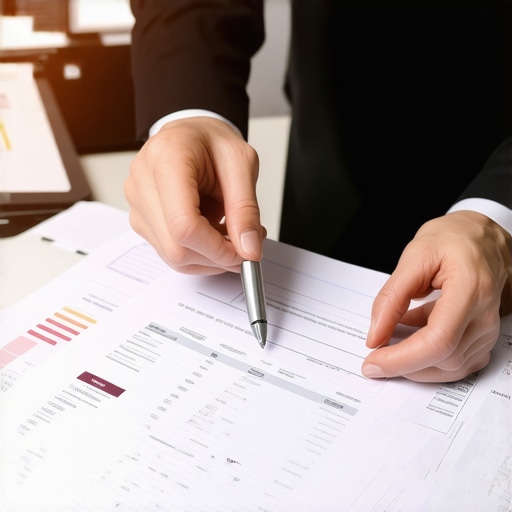 Expert Business Review Business owner and CPA analyzing financial documents in an office