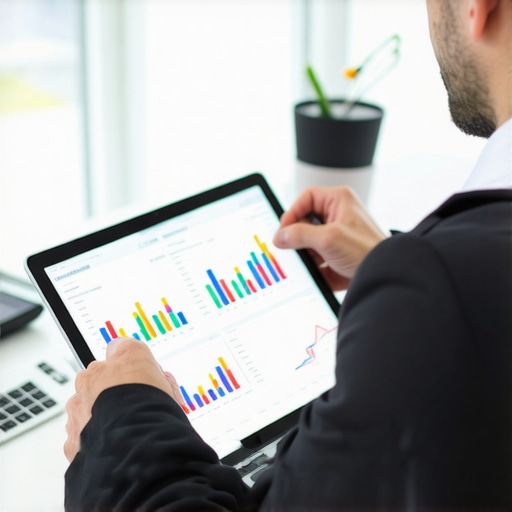 Accountant analyzing payroll data on a computer for compliance and accuracy.