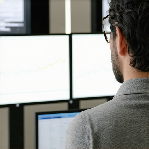 Analyst reviewing financial data on screens with charts