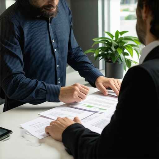 Business owner working with accountant reviewing financial documents in modern office