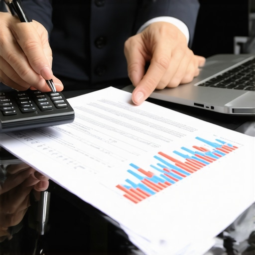 Business professional analyzing financial data on a laptop for tax and audit readiness.