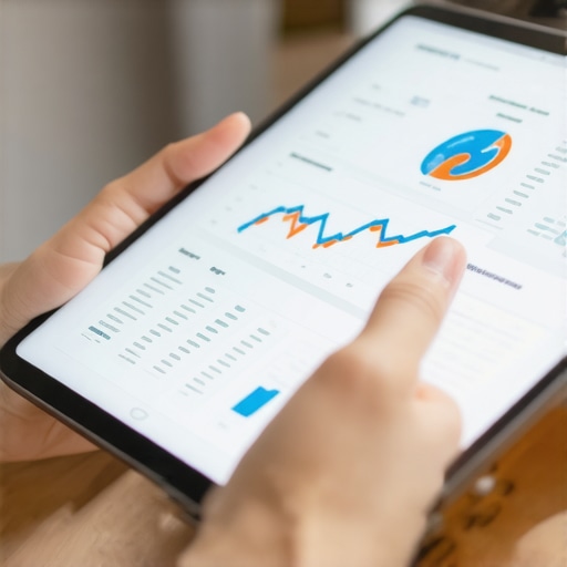 Person managing CPA software on a tablet with charts and data