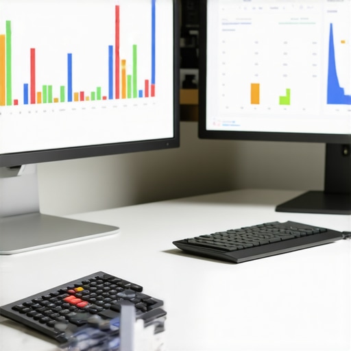 Modern Business Financial Tools Setup Business professional working with accounting software on dual monitors, illustrating effective financial management.