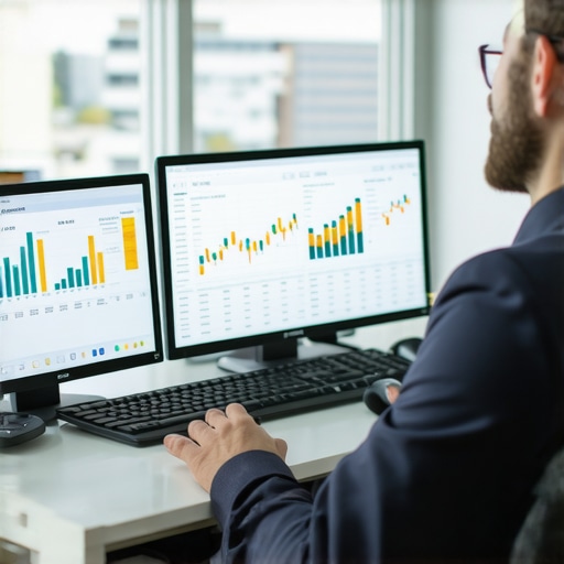 Modern Financial Management Workspace Accountant working with digital tools for ongoing financial compliance and analysis.