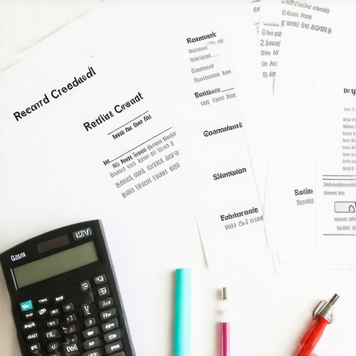 A tidy office desk with receipts, spreadsheets, and a calculator depicting proper record-keeping for R&D tax credits.