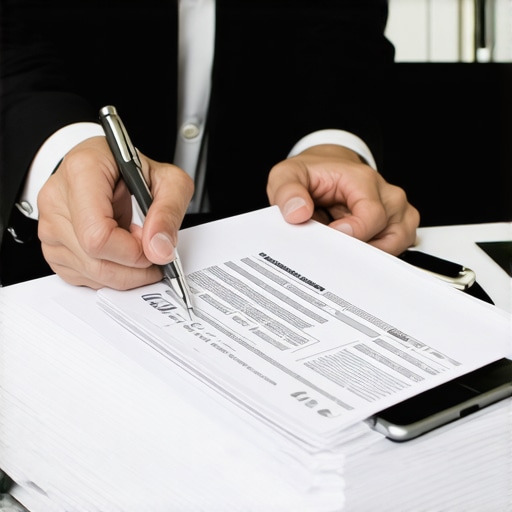 Business professional analyzing payroll and tax documents on a tablet.