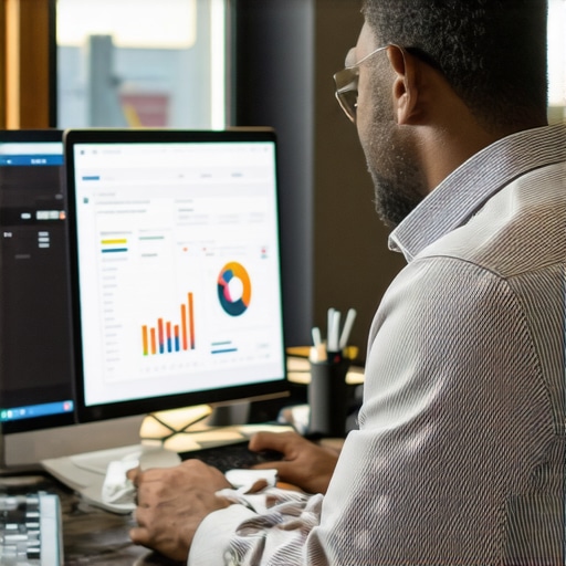 Reviewing Financial Reports Business owner analyzing financial data on digital screen