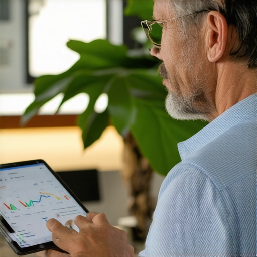 Reviewing Financial Software Business owner analyzing financial data on tablet during work
