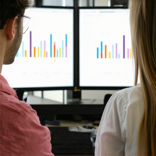 Startup Financial Management Tools A person analyzing digital financial data on two screens, representing tools for financial oversight in startups.