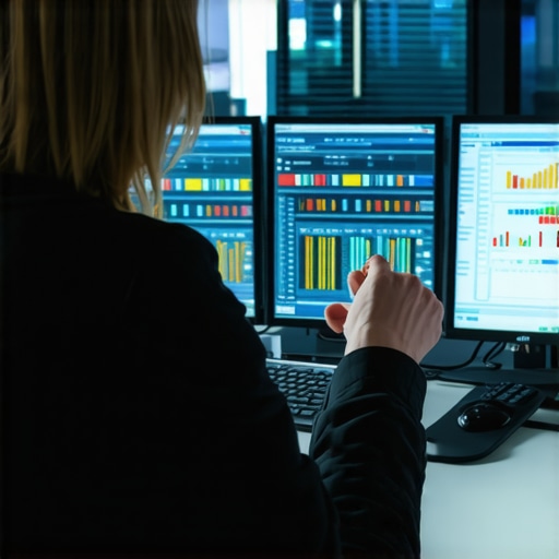 Strategic Multi-State Payroll Management Accountant analyzing financial data on multiple monitors showing different state payroll details.