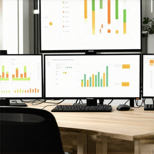 Streamlined Financial Workflow with Modern Tools Person managing financial data on multiple monitors showing accounting dashboards and cloud integrations.