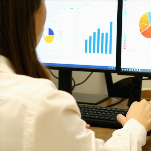 Using Accounting Software for Financial Maintenance Person working on financial management software with charts and spreadsheets displayed.