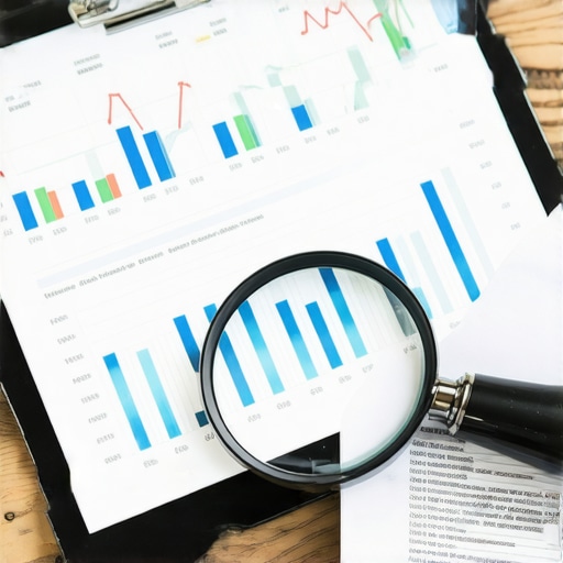 Advanced Audit Compliance and Financial Oversight Close-up of a tablet with financial data and a magnifying glass over tax documents.