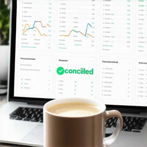 Advanced Financial Oversight and Digital Compliance Professional financial dashboard showing reconciled accounts and growth metrics