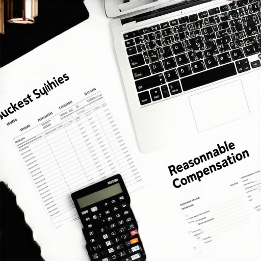Professional financial workspace showing S-Corp tax documentation and spreadsheets