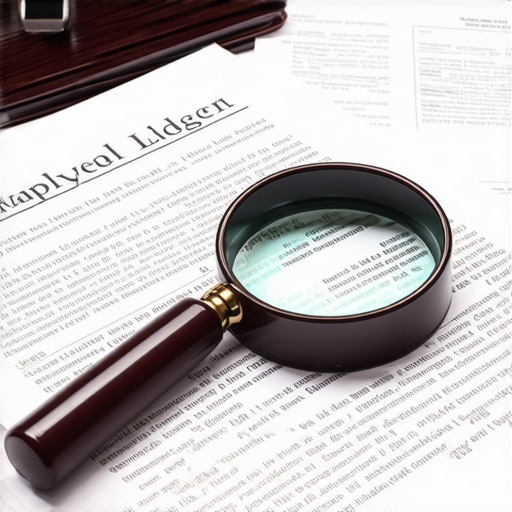 Audit-Ready Financial Documentation A magnifying glass focusing on payroll records and contracts to represent audit preparation and tax compliance.