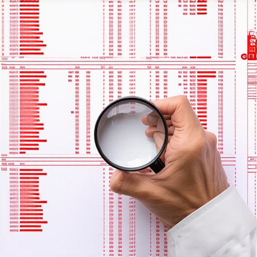 Auditing Automated Financial Data Digital financial dashboard with error highlights and magnifying glass