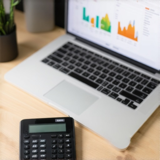 A clean workspace showing financial tools and cloud-based accounting software.