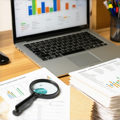 Close-up of a laptop with financial data and a magnifying glass on organized documents representing proactive tax strategy.