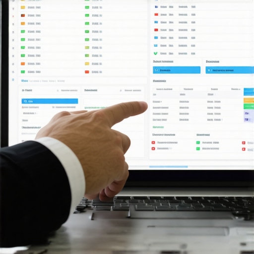 Business owner checking financial software for data discrepancies A laptop screen showing accounting software graphs and ledger entries with a person identifying a potential error.