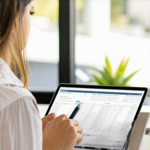 A business owner auditing state unemployment tax records on a laptop in an office.