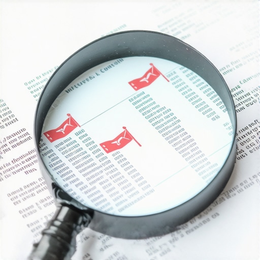 A magnifying glass examining a complex financial spreadsheet for audit red flags.