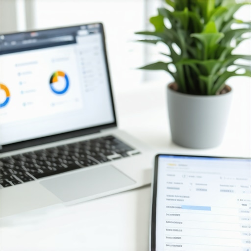 A modern desk with digital tools for tracking business finances and receipts.