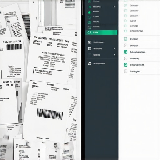 Side by side comparison of a messy desk and an organized digital accounting dashboard