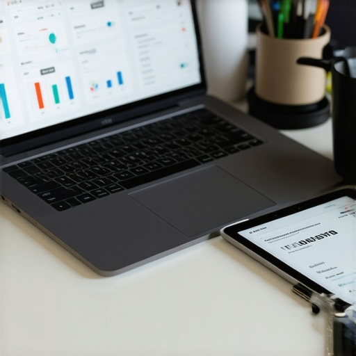 A clean workspace showing digital accounting software and receipt scanning tools.
