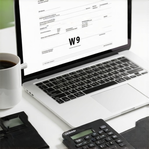 Digital W-9 Onboarding for Small Businesses A laptop displaying a digital W-9 form for contractor onboarding.