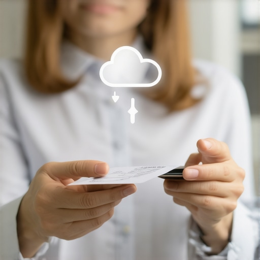 A person using a smartphone to scan a business receipt into cloud storage.