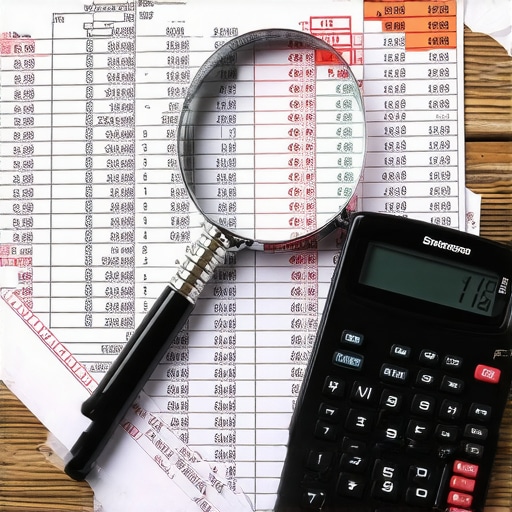 Forensic accounting review of a general ledger A magnifying glass focusing on specific line items in a financial ledger to identify errors.
