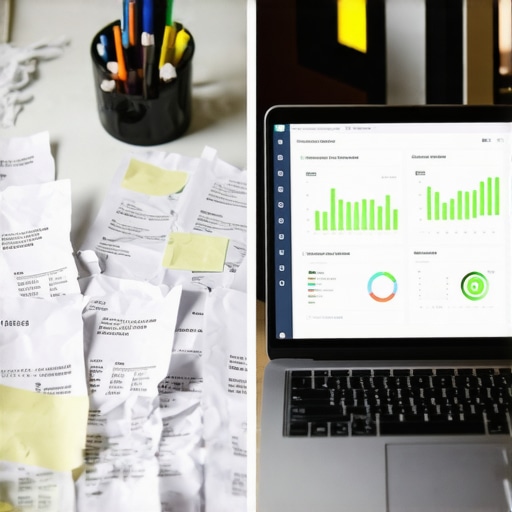 A comparison of manual receipt management versus automated financial software dashboards.
