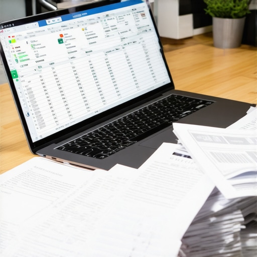 Business owner organizing messy financial records and bank feeds on a laptop