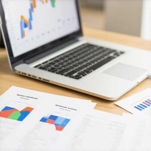 Accountant reviewing multi-state tax compliance documents alongside financial software.