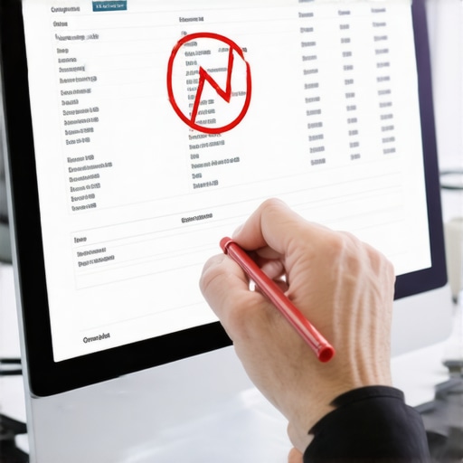 Close-up of a CPA reviewing automated software records for errors.