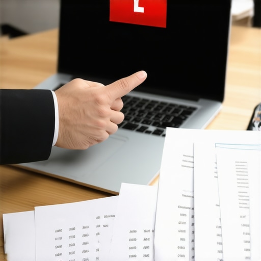 Identifying Discrepancies Between Digital and Physical Records A business professional identifying a financial discrepancy on a laptop screen with paper bank statements nearby.