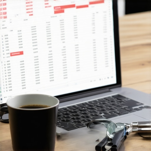 Identifying financial discrepancies in a digital ledger A magnifying glass resting next to a laptop screen showing financial data and reconciliation errors.