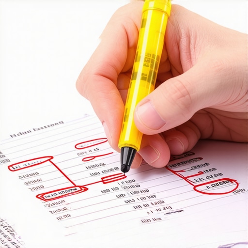 A person highlighting hidden fees on a business financial statement for an audit review.